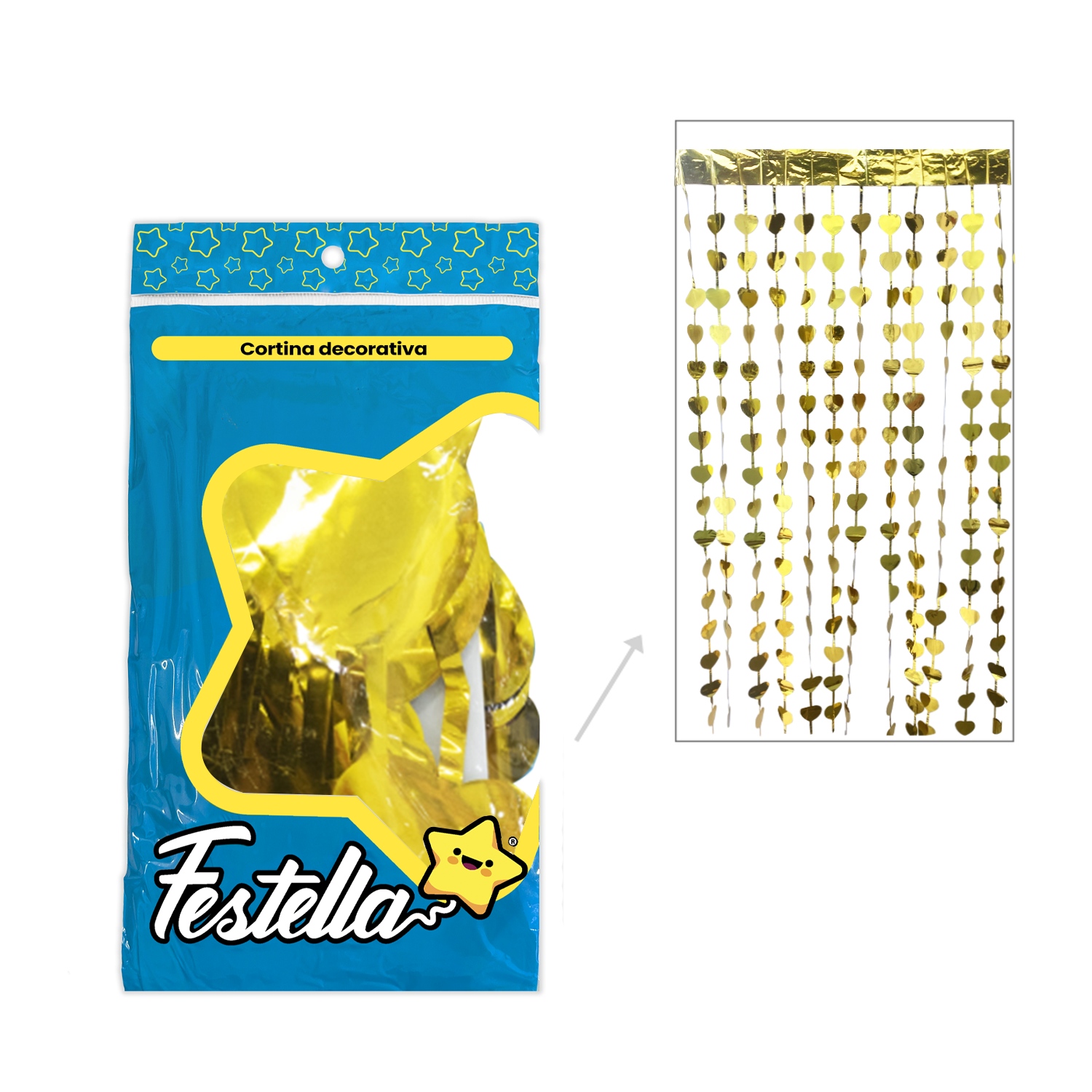 CORTINA DE FIESTA CORAZON DORADA 2*1M (PQTX12)