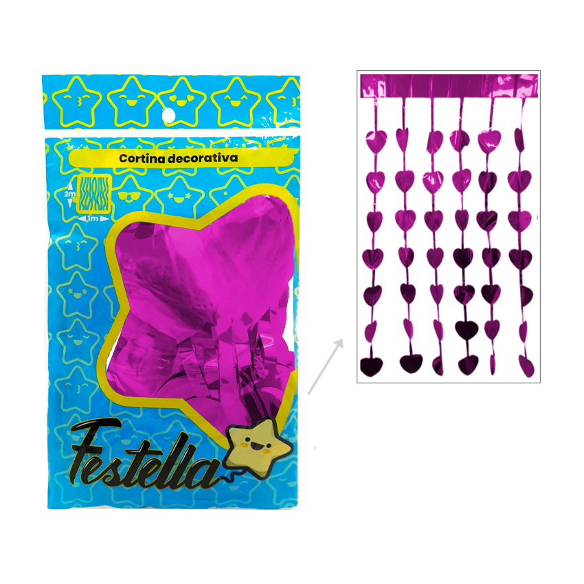 CORTINA DE FIESTA CORAZON FUCSIA 2*1M (PQTX12)
