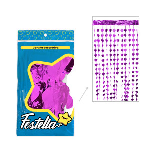 CORTINA DE FIESTA CORAZON FUCSIA 2*1M (PQTX12)