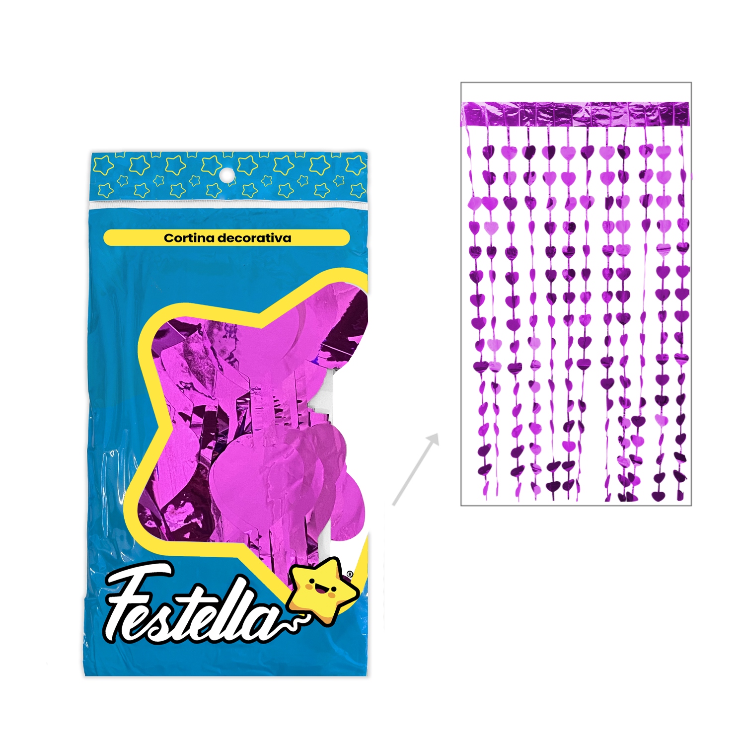 CORTINA DE FIESTA CORAZON FUCSIA 2*1M (PQTX12)