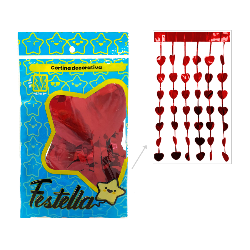 CORTINA DE FIESTA CORAZON ROJA 2*1M (PQTX12)