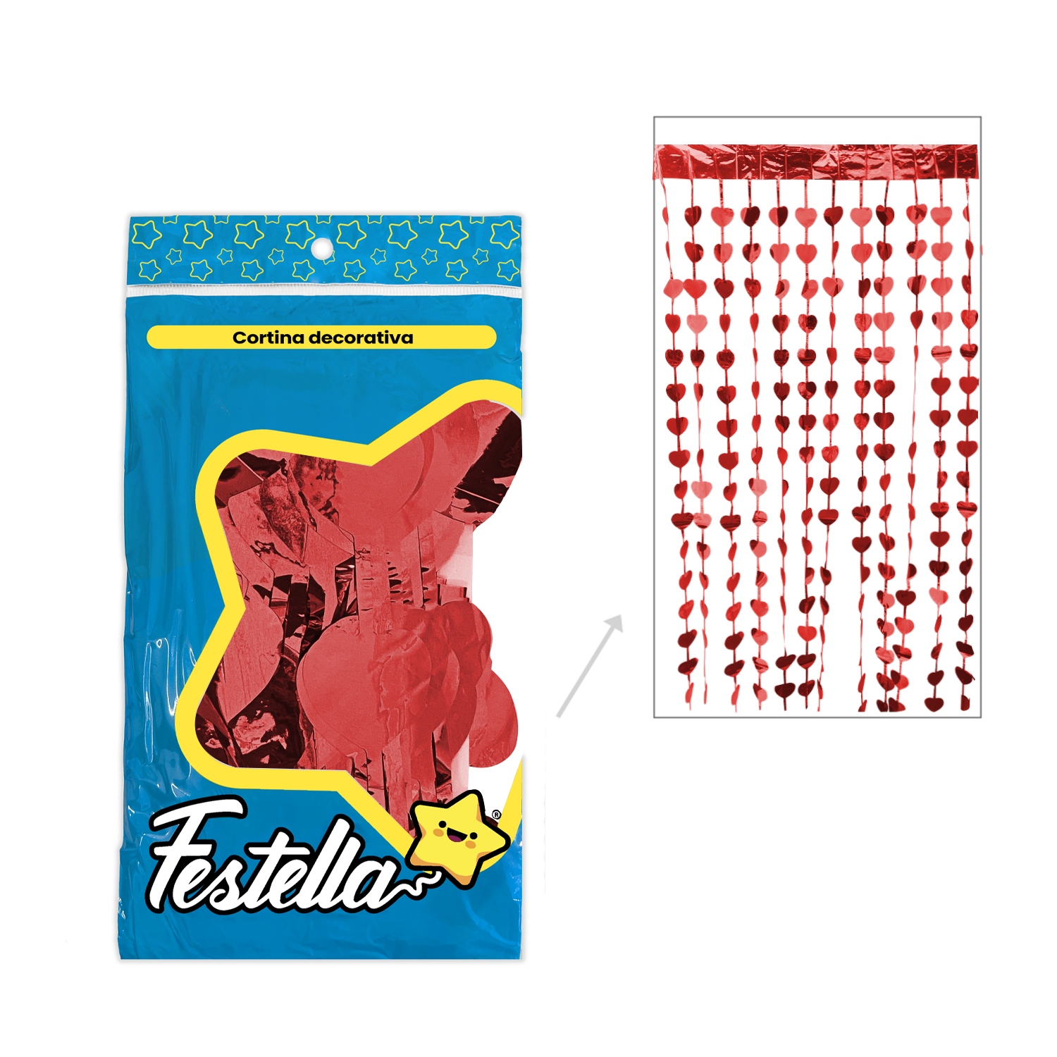 CORTINA DE FIESTA CORAZON ROJA 2*1M (PQTX12)