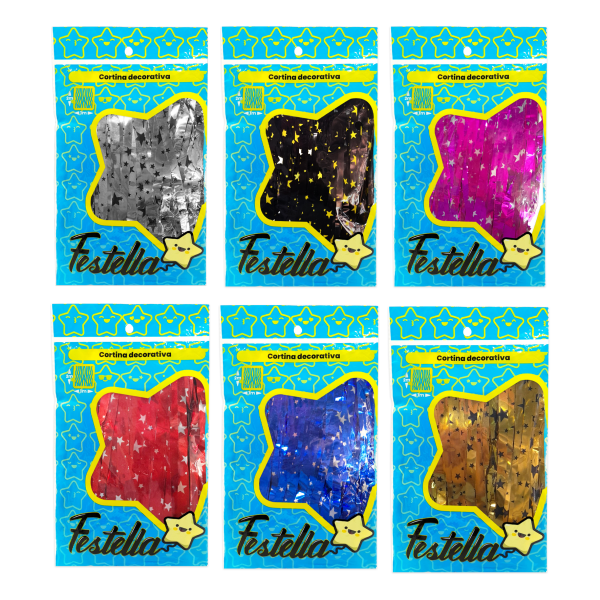 CORTINA DE FIESTA ESTAMPADA ESTRELLA SURTIDA 1*2M (PQTX12)