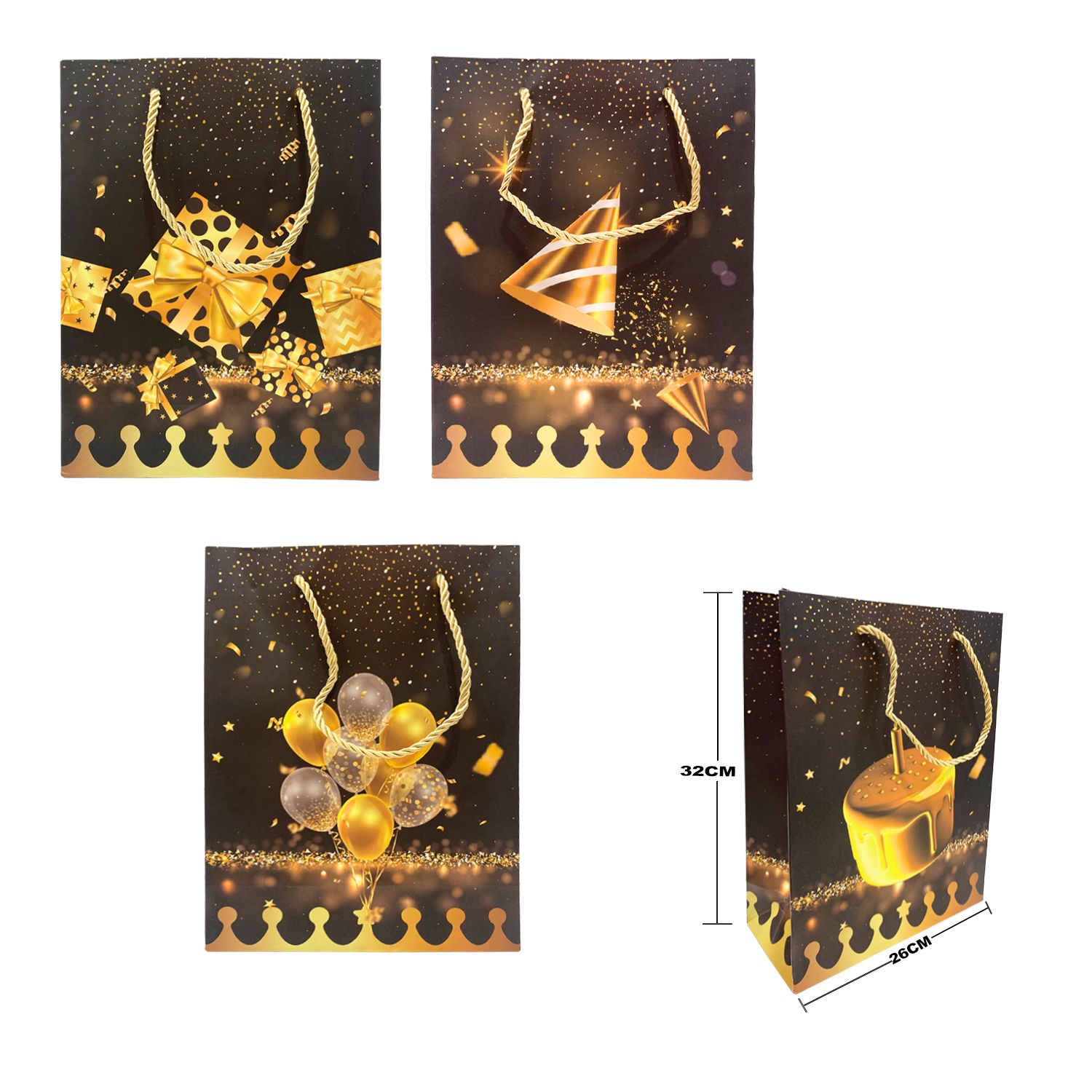 BOLSA REGALO FIESTA 26*32*10 CM (PQTX12)