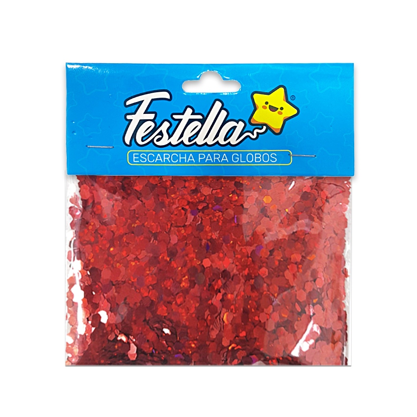 ESCARCHA GLOBO ROJA HEXAGONAL (PQTX12)