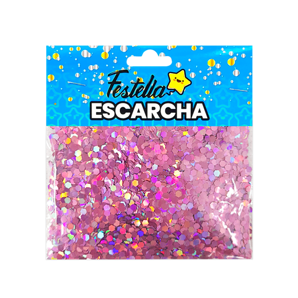 ESCARCHA PARA GLOBO ROSADA HEXAGONAL (PQTX12)
