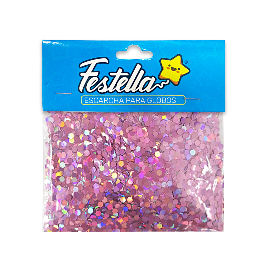 ESCARCHA PARA GLOBO ROSADA HEXAGONAL (PQTX12)