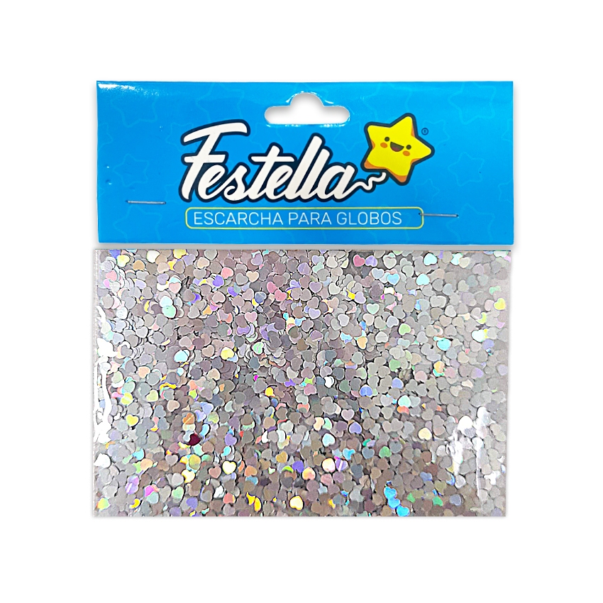 ESCARCHA GLOBO CORAZON PLATEADA (PQTX12)