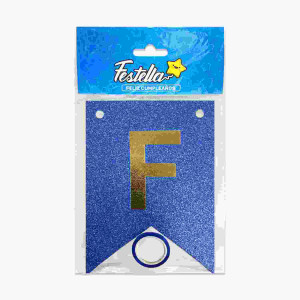 BANDERIN FELIZ CUMPLEAÑOS ESCARCHADO AZUL (PQTX12)