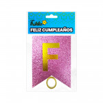 BANDERIN FELIZ CUMPLEAÑOS ESCARCHADO ROSADO (PQTX12)
