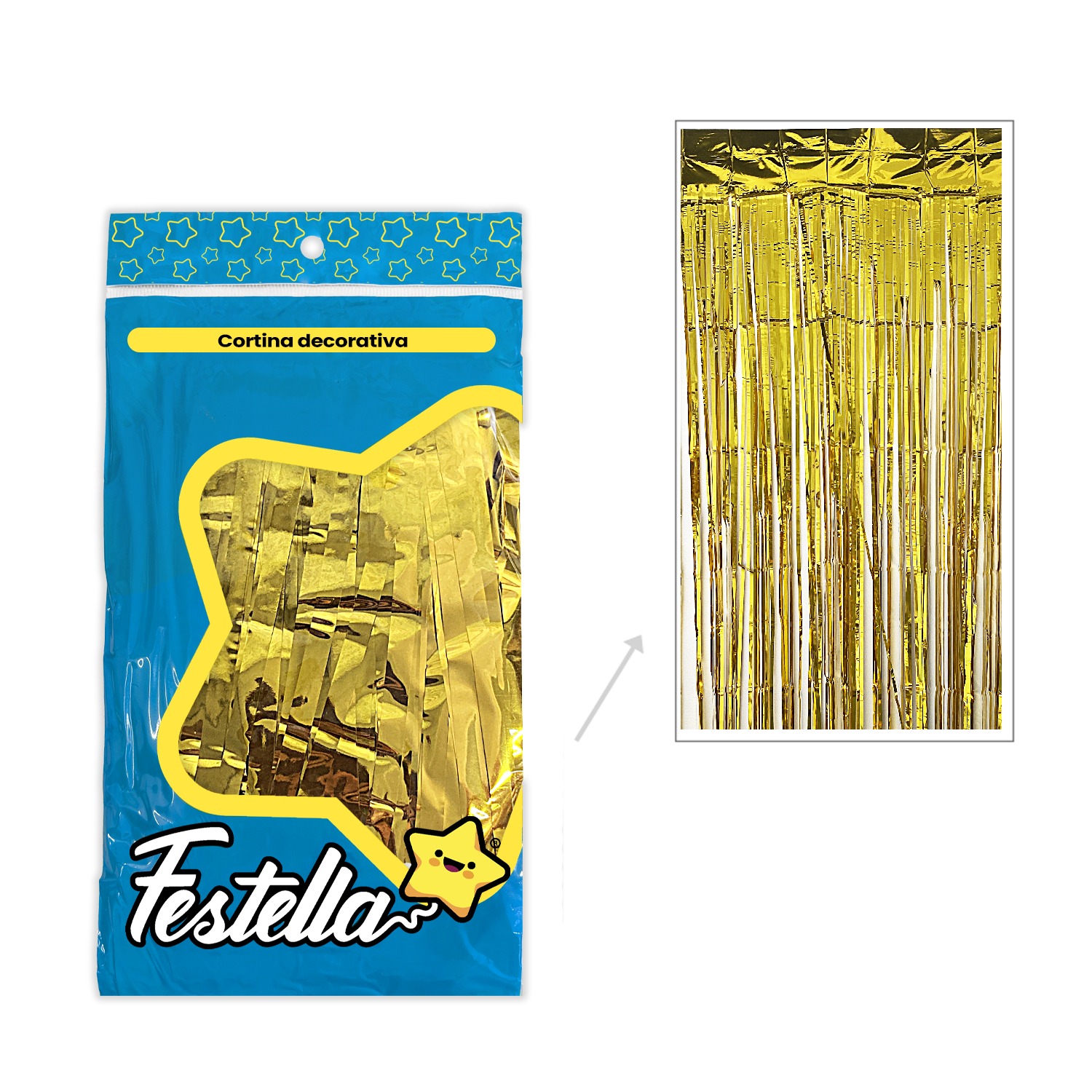 CORTINA DE FIESTA LISA DORADA 1*2M (PQTX12)