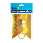 BANDERIN FELIZ CUMPLEAÑOS HOLOGRAMA DORADO (PQTX12)