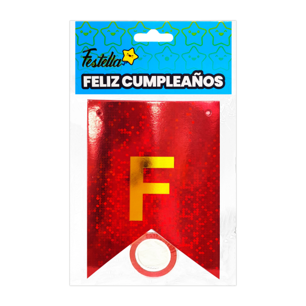 BANDERIN FELIZ CUMPLEAÑOS HOLOGRAMA ROJO (PQTX12)