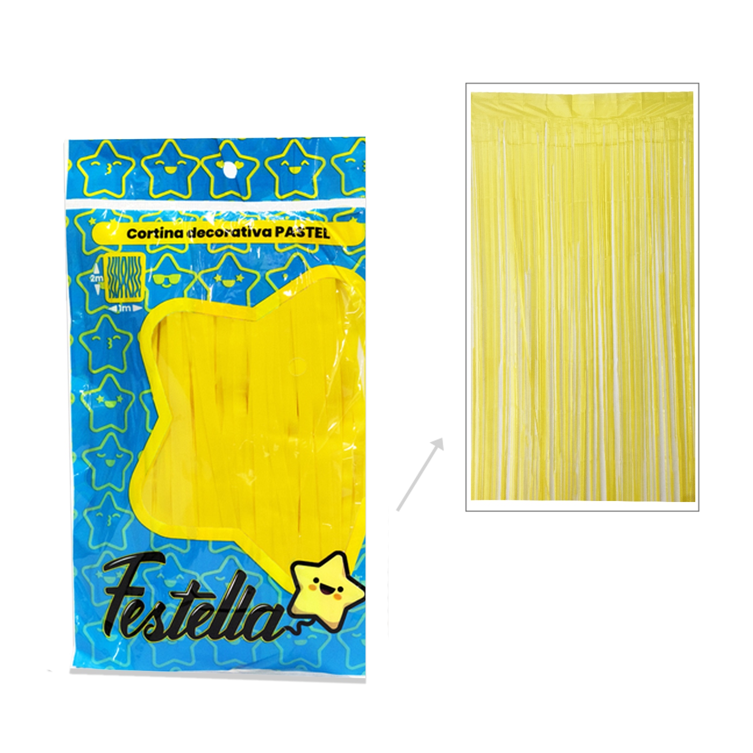 CORTINA DE FIESTA LISA AMARILLA PASTEL 1*2M (PQTX12)