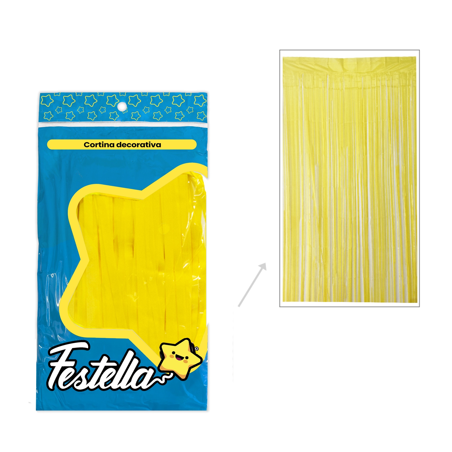 CORTINA DE FIESTA LISA AMARILLA PASTEL 1*2M (PQTX12)