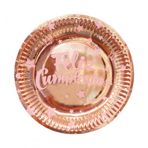 PLATO DE FIESTA FELIZ CUMPLEAÑOS X10 PALO ROSA