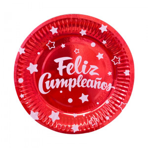 PLATO DE FIESTA FELIZ CUMPLEAÑOS X10 ROJO