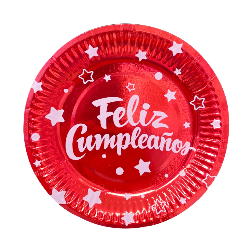 PLATO DE FIESTA FELIZ CUMPLEAÑOS X10 ROJO