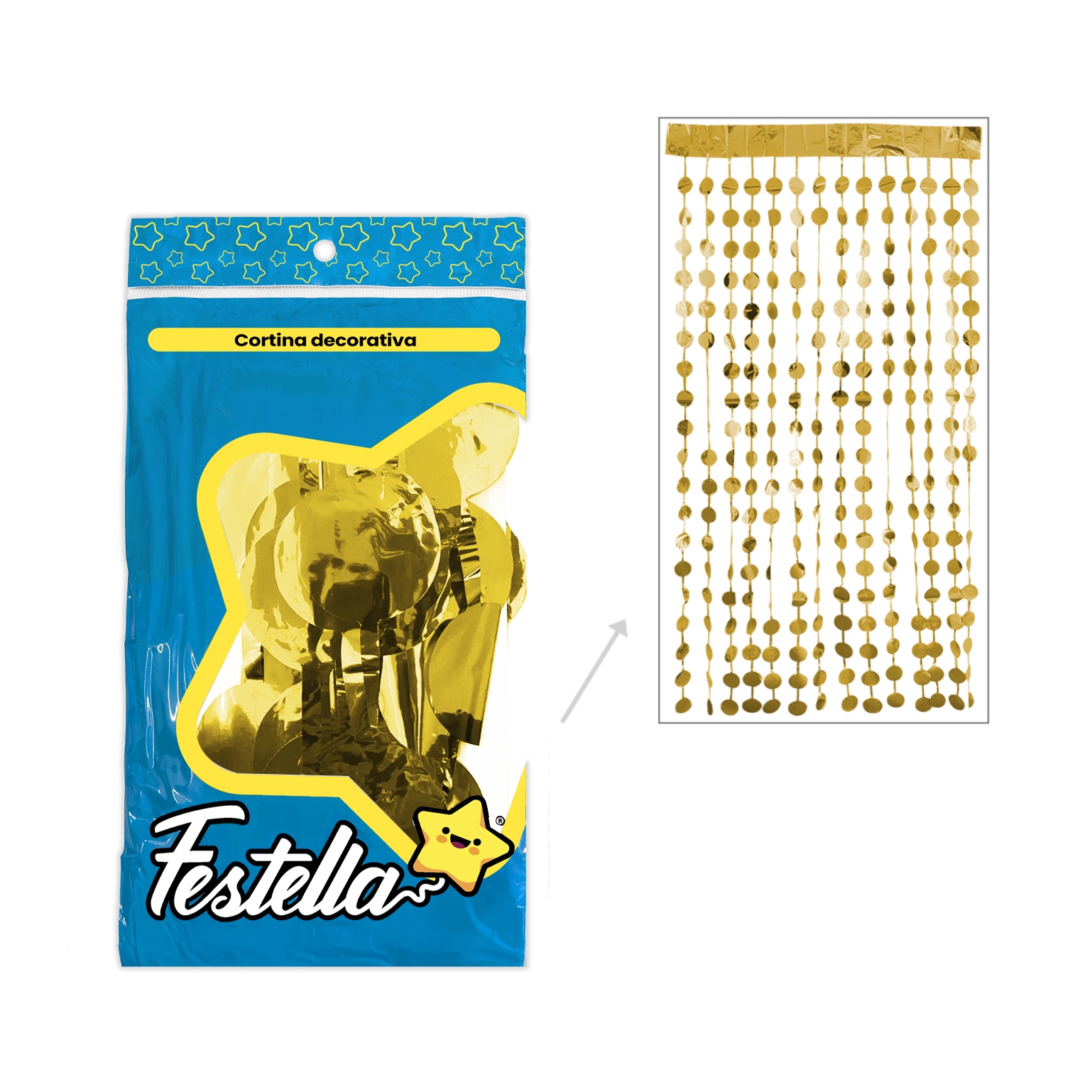 CORTINA DE FIESTA BOLAS 2M*1M DORADA