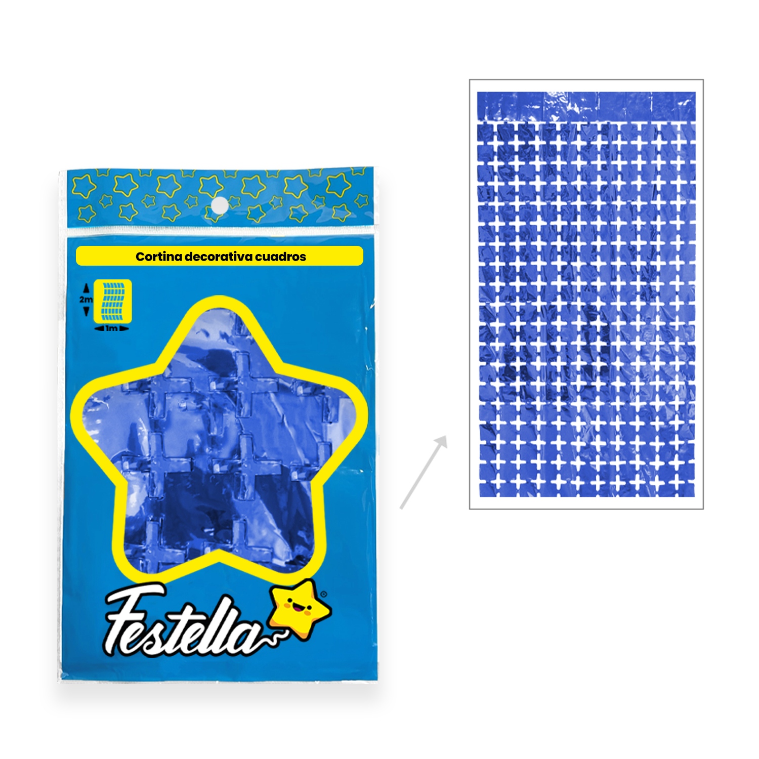 CORTINA DE FIESTA ESPEJO CUADRO PQ AZUL 1*2M (PQTX12)