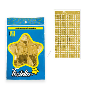 CORTINA DE FIESTA ESPEJO CUADRO PQ DORADA 1*2M (PQTX12)