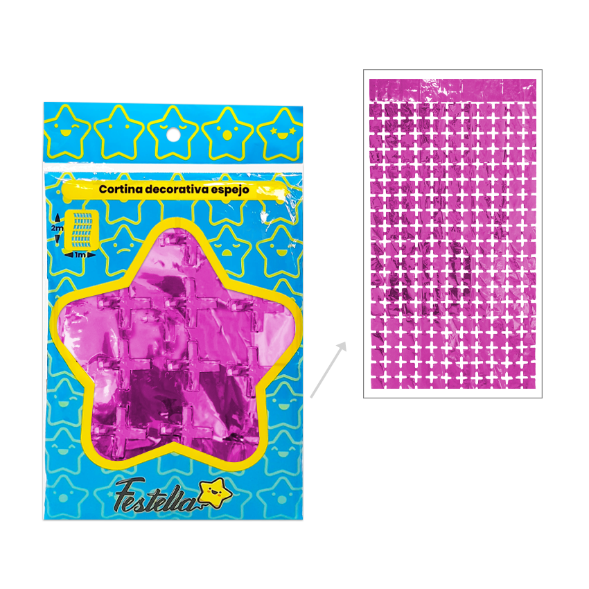 CORTINA DE FIESTA ESPEJO CUADRO PQ 1*2M FUCSIA (PQTX12)