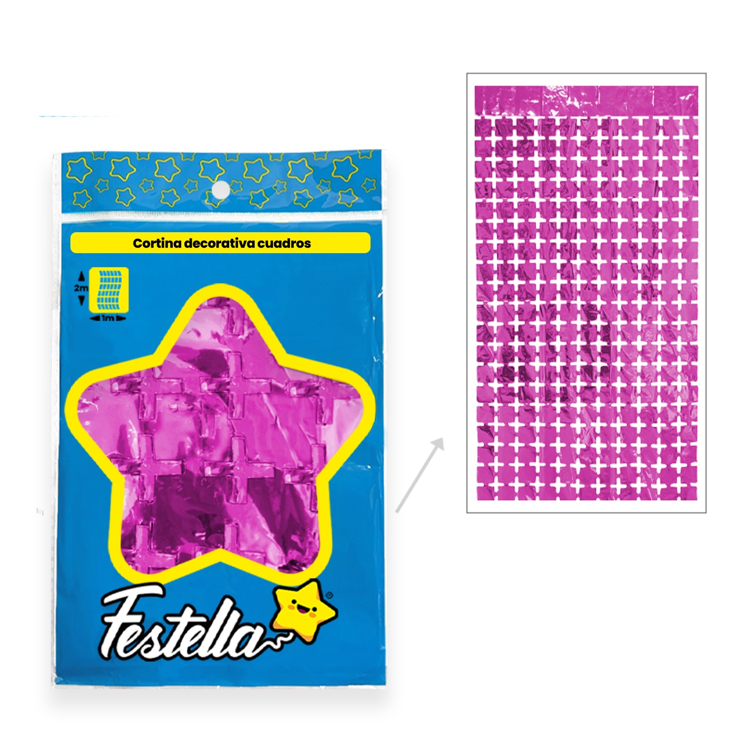 CORTINA DE FIESTA ESPEJO CUADRO PQ 1*2M FUCSIA (PQTX12)