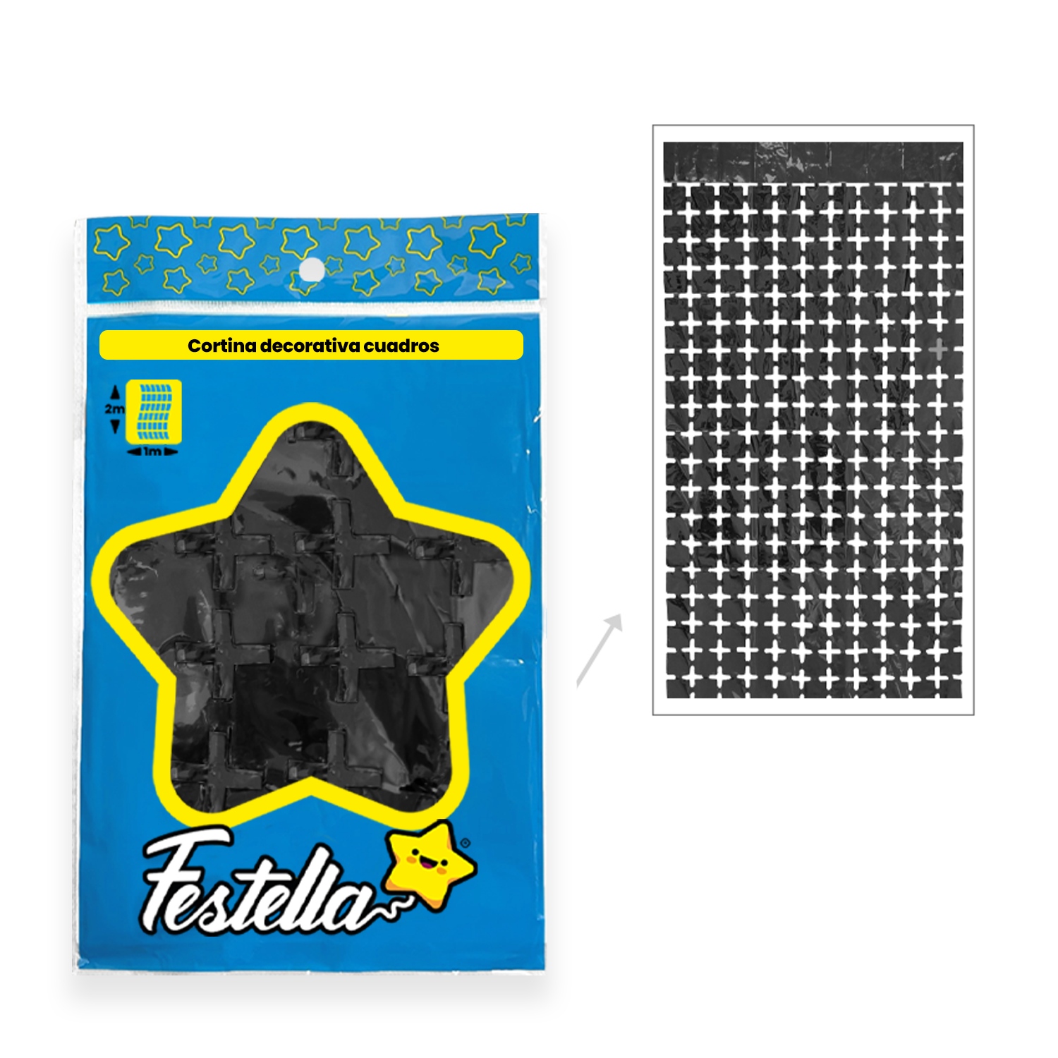 CORTINA DE FIESTA ESPEJO CUADRO PQ NEGRA 1*2M (PQTX12)