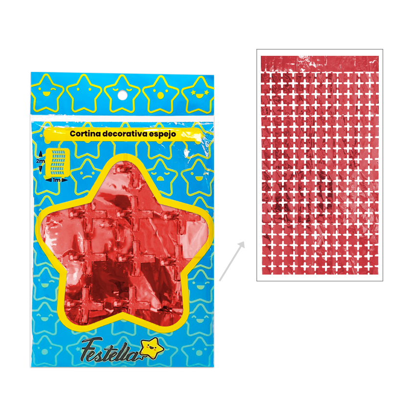 CORTINA DE FIESTA ESPEJO CUADRO PQ ROJA 1*2M (PQTX12)