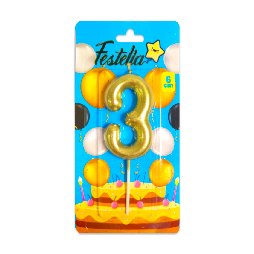 VELA NUMERO 6CM DORADA #3 (CJX12)