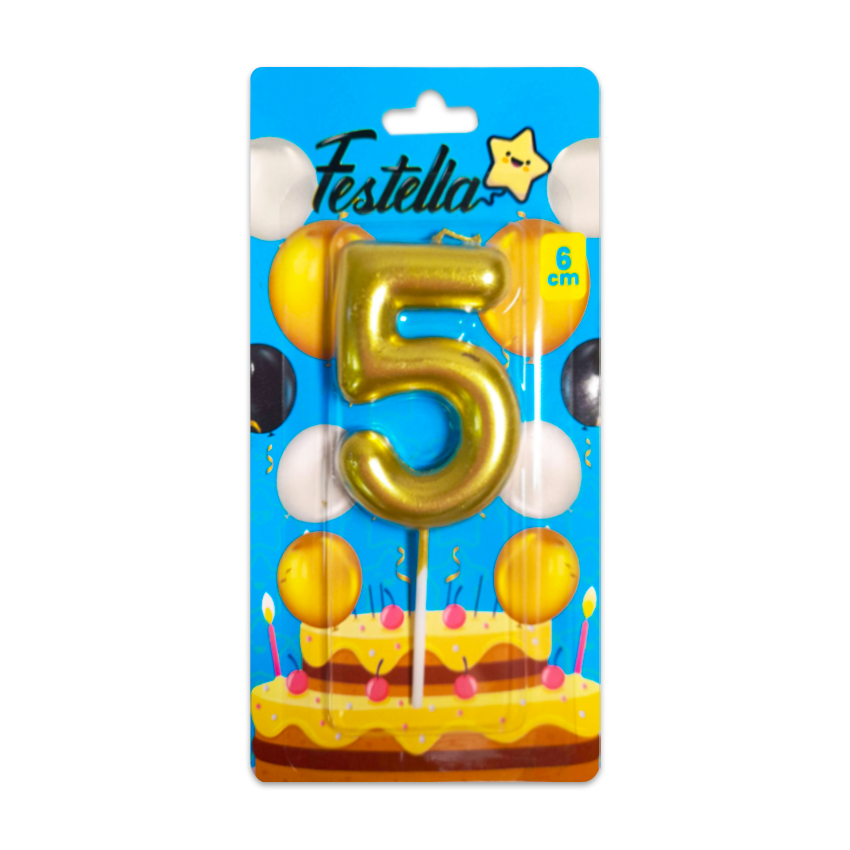 VELA NUMERO 6CM DORADA #5 (CJX12)