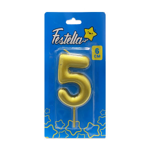VELA NUMERO 6CM DORADA #5 (CJX12)