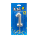 VELA NUMERO 6CM PLATEADA #1 (CJX12)