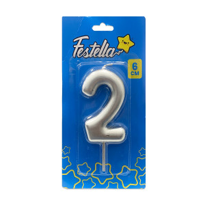 VELA NUMERO 6CM PLATEADA #2 (CJX12)