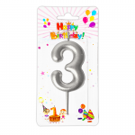 VELA NUMERO 6CM PLATEADA #3 (CJX12)