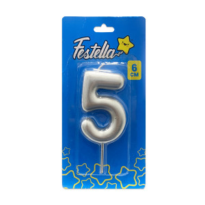 VELA NUMERO 6CM PLATEADA #5 (CJX12)