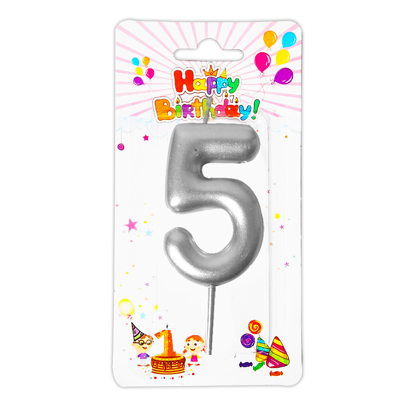 VELA NUMERO 6CM PLATEADA #5 (CJX12)