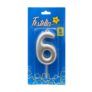 VELA NUMERO 6CM PLATEADA #6 (CJX12)