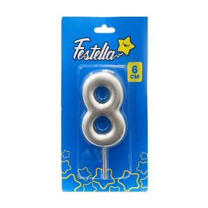 VELA NUMERO 6CM PLATEADA #8 (CJX12)