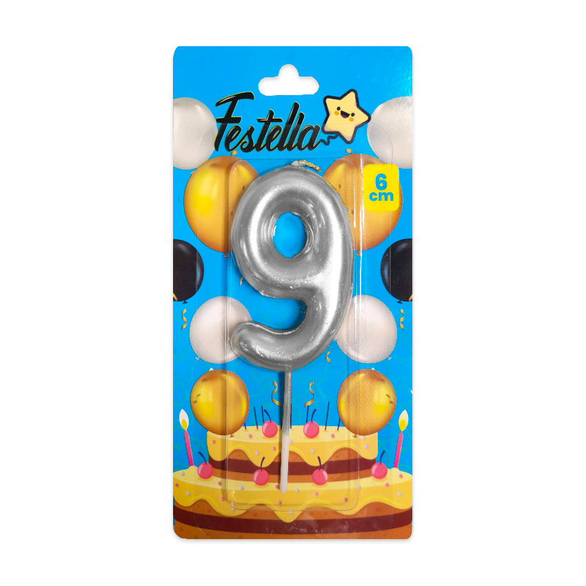 VELA NUMERO 6CM PLATEADA #9 (CJX12)