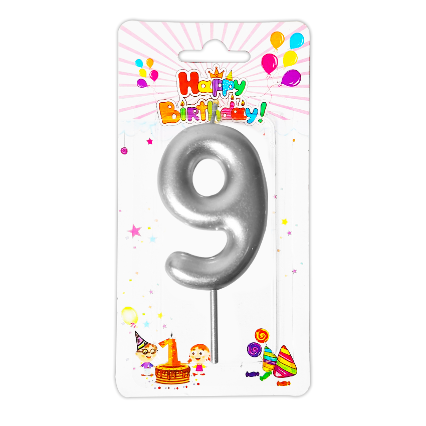 VELA NUMERO 6CM PLATEADA #9 (CJX12)