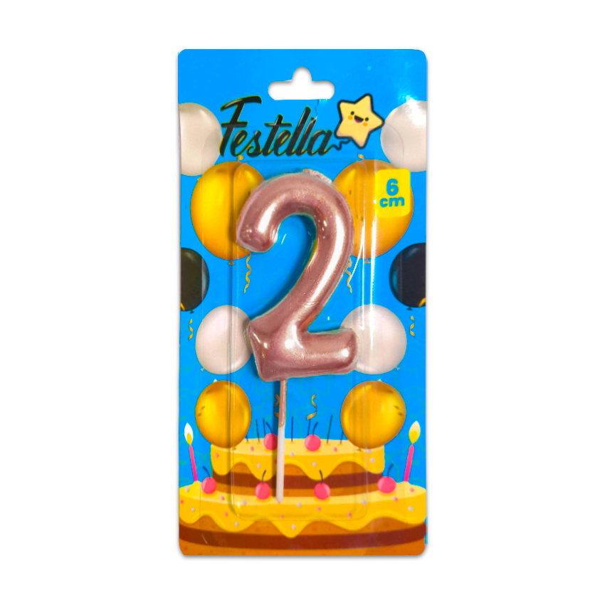 VELA NUMERO 6CM PALO ROSA #2 (CJX12)