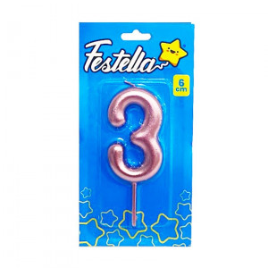 VELA NUMERO 6CM PALO ROSA #3 (CJX12)