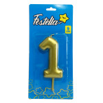 VELA NUMERO 9CM DORADA #1 (CJX12)
