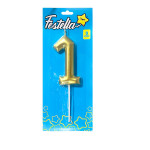 VELA NUMERO 9CM DORADA #1 (CJX12)