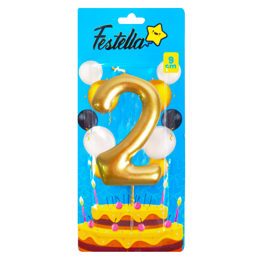 VELA NUMERO 9CM DORADA #2 (CJX12)