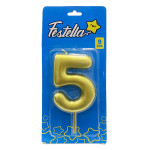 VELA NUMERO 9CM DORADA #5 (CJX12)