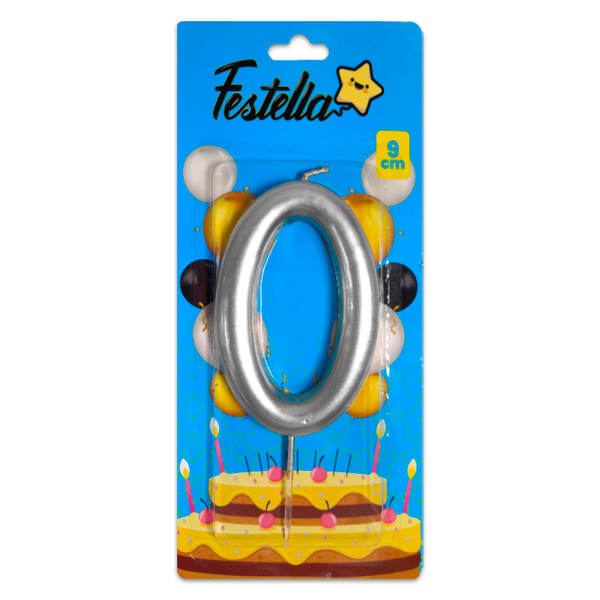 VELA NUMERO 9CM PLATEADA #0 (CJX12)