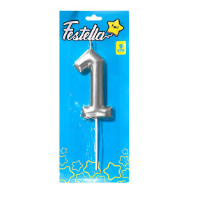 VELA NUMERO 9CM PLATEADA #1 (CJX12)