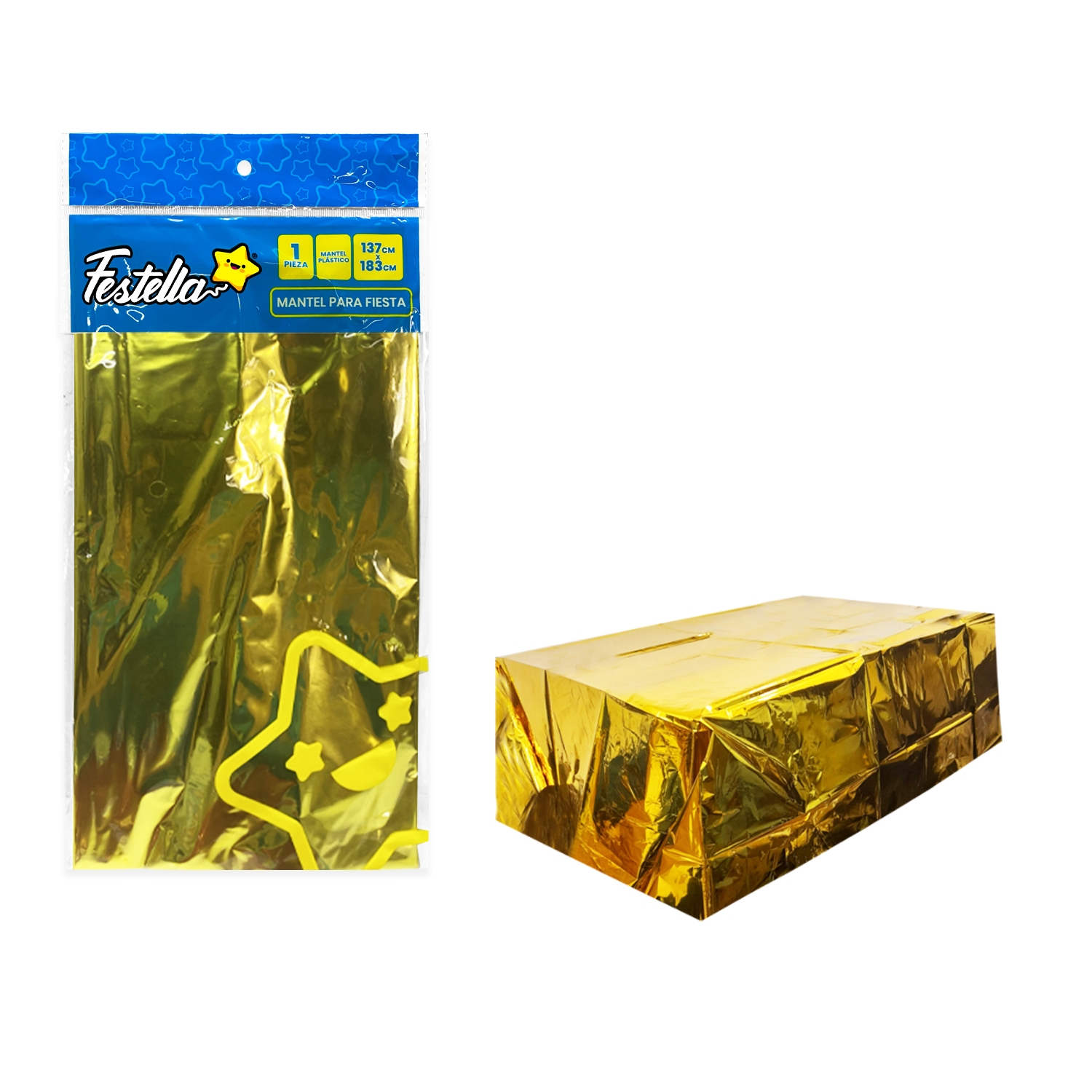 MANTEL DE FIESTA METALIZADO DORADA :(PQTX12)